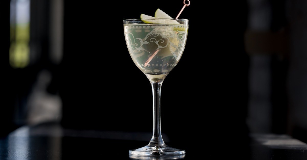 Source One Vodka Martini with Stuffed Olive